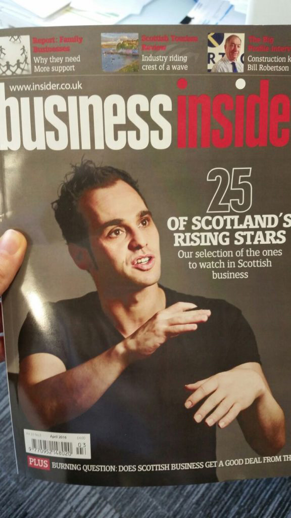 ‘Cover Star’ Benedetto on the front cover of Business Insider magazine as one of Scotland’s 25 Rising Stars
