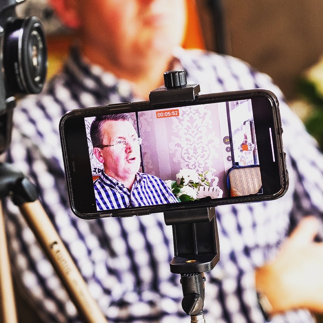 ‘Caught on camera’ Great little off-shot image of our video podcast with business legend Colin Robertson CBE.